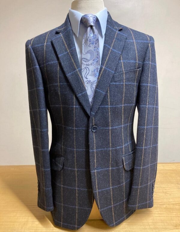 Navy jacket with blue and fawn